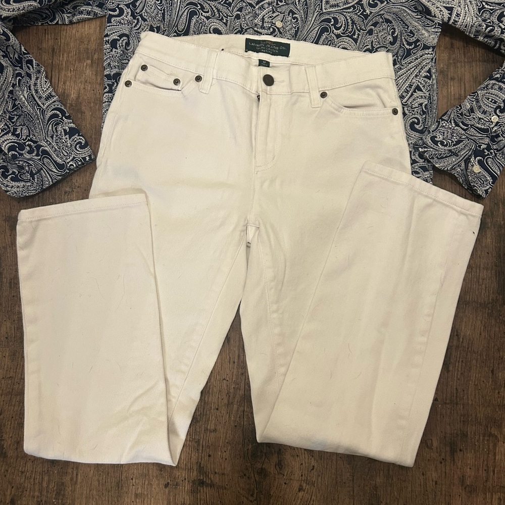 LRL Lauren Jeans Co. Ralph Lauren White Straight Leg Jeans Size 4P - Picture 7 of 9
